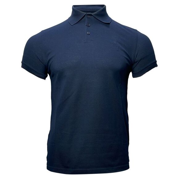 Saint Laurent Cassandre Embroidered-Logo Polo Shirt in Navy Blue Cotton